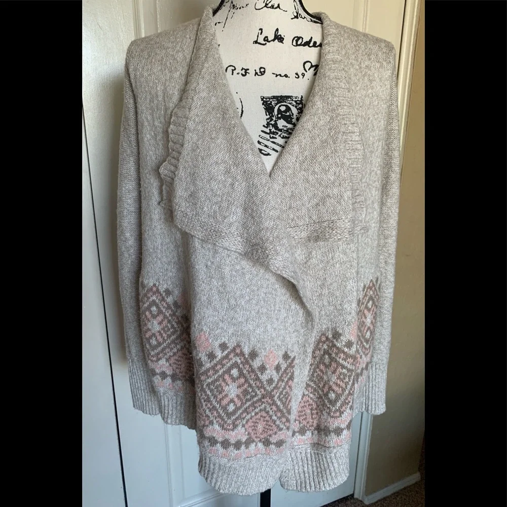 Hollister Neutral Fair Isle Waterfall Open Front Cardigan